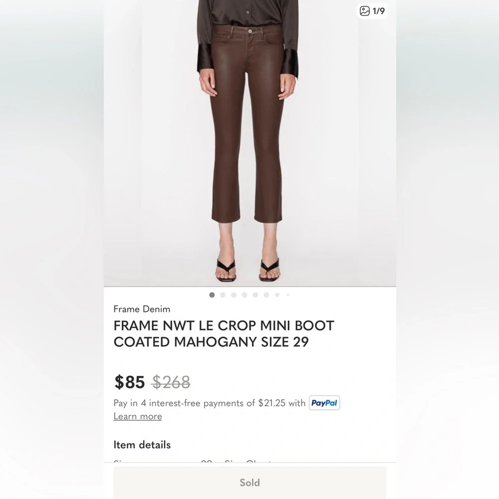 Frame Dark Chocolate Le Crop Mini Boot Stretchy Cropped Boot Cut Jeans (Size 26)